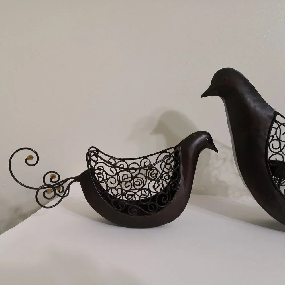 Pier 1 Metal‎ Artsy Bird Votive/ Tea Light Candle Holder Set of 2